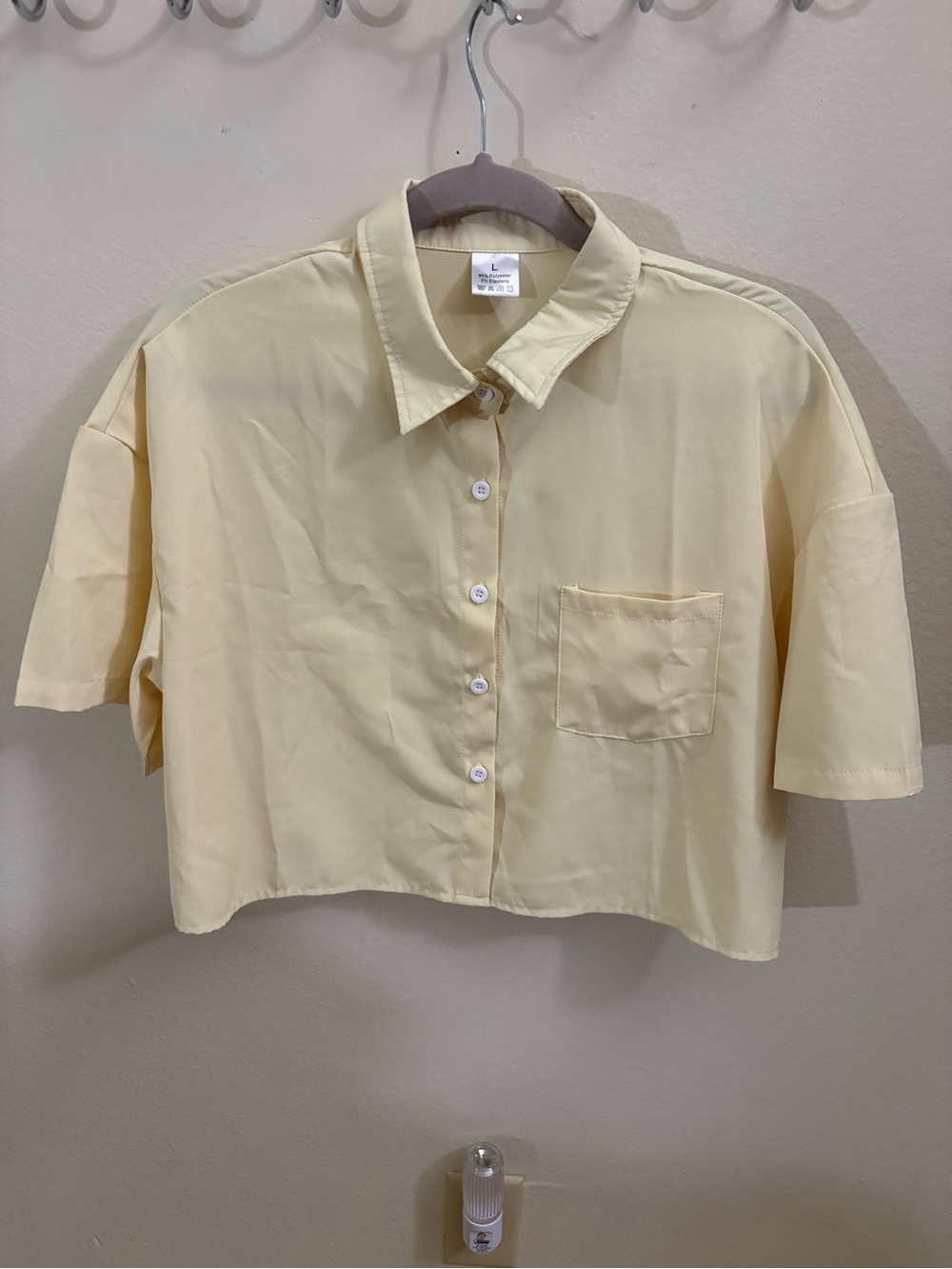 3/$7 Relaxed Collared Crop Top in Pale Yellow